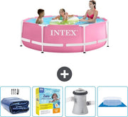 Piscina Rondica con Cornice - 244 x 76 cm - Rosa - Inclusa Tenda Solare - Kit di Manutenzione - Pompaggio Piscina - Tenda di Fondazione