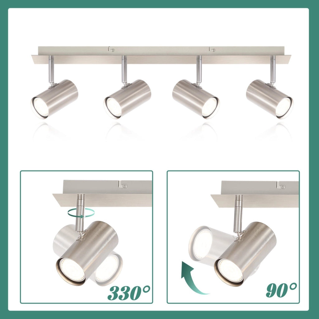 ZMH Faretto da soffitto nichelati 4 luci GU10 orientabili 330° stile moderno per soggiorno camera letto senza lampadina