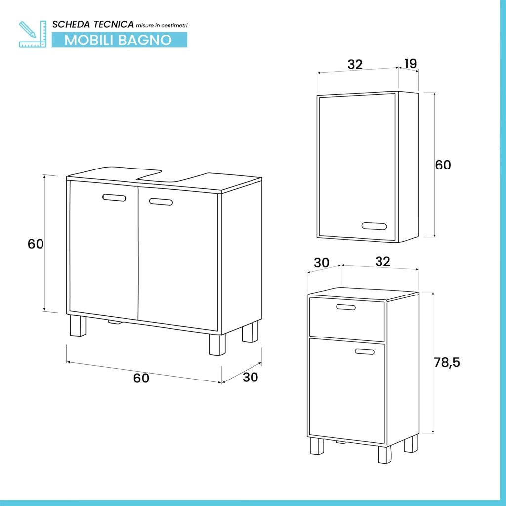 Set bagno con mobile sottolavabo 60 cm con base e pensile bianco Fast