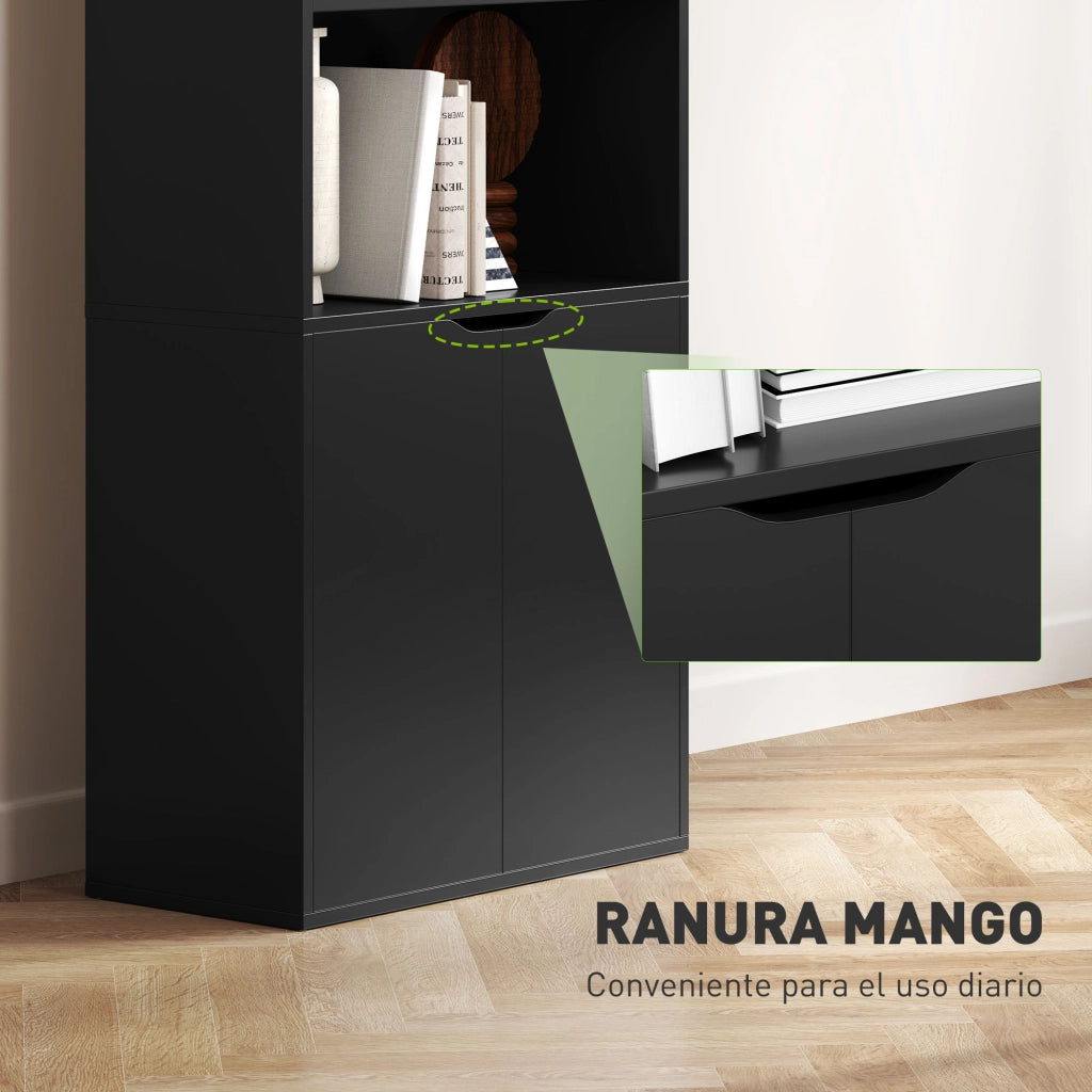 Libreria con Ante e Ripiani Aperti ¨C Zephmum ¨C Nero 59x29x180 cm