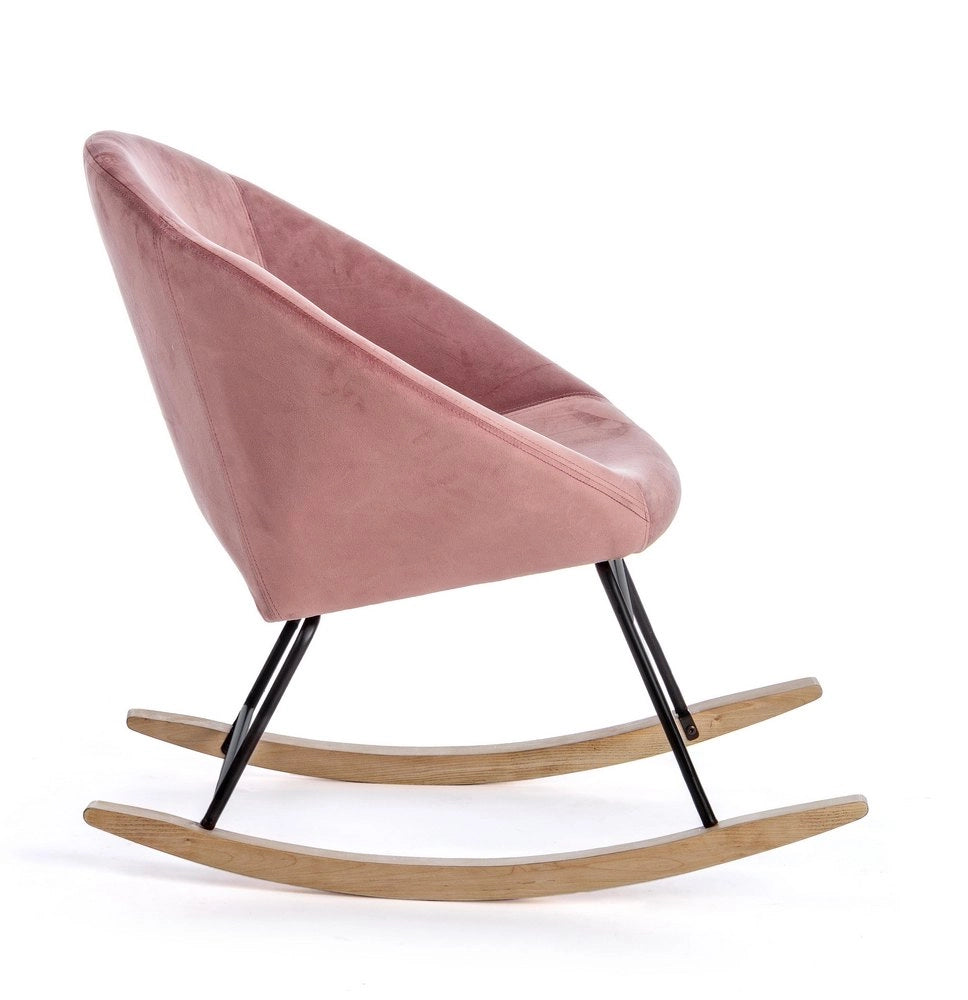 Poltrona Sedia Dondolo Annika in Velluto Rosa Antico Elegante Moderna Bizzotto