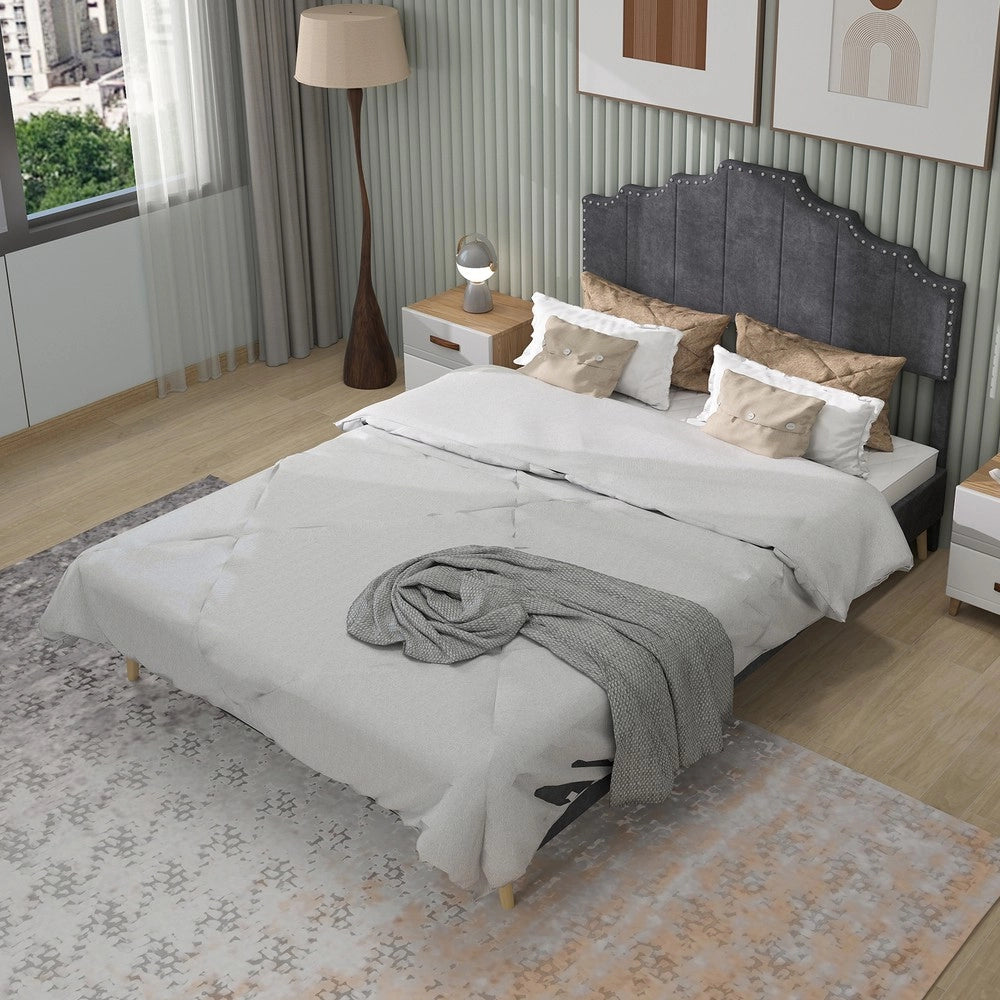 Letto Contenitore Imbottito ¨C Xylo ¨C Grigio 160x200, Testiera, Senza Materasso