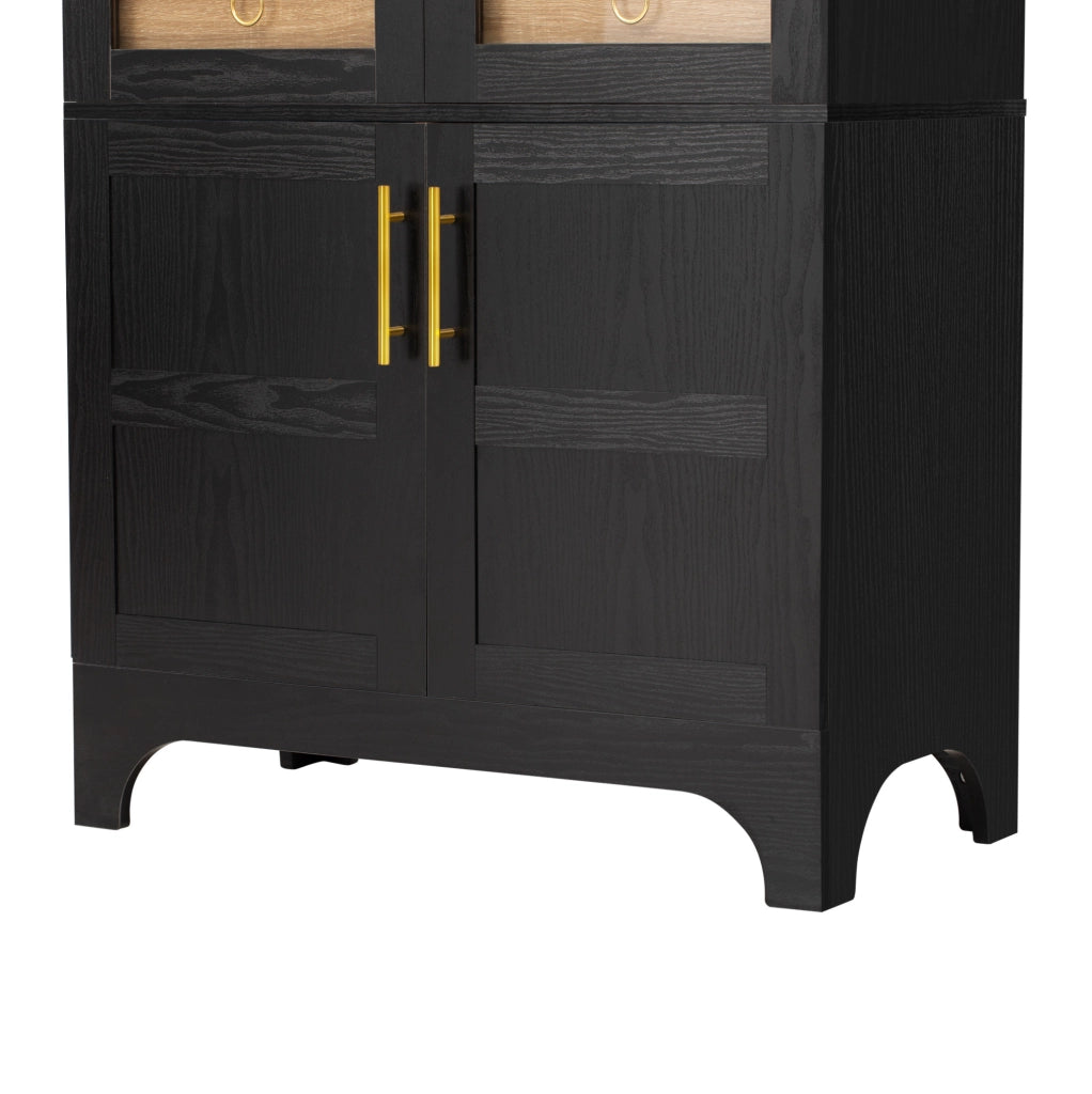 MOBILE ALTO da Cucina 76x40x180 cm Nero in MDF e Vetro