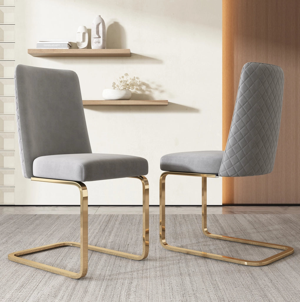 Set di 6 sedie da pranzo in velluto grigio con gambe in metallo