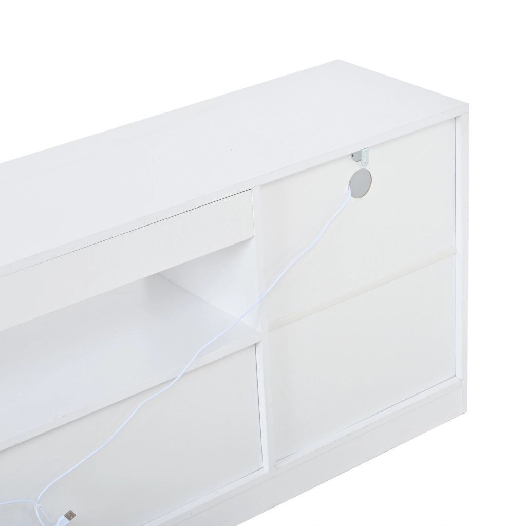 Mobile TV 180x35x60 cm con LED; 4 ante; 8 vani; legno bianco