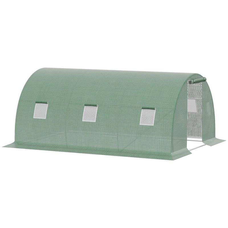 SERRA A TUNNEL DA ESTERNO CON COPERTURA IN PE PORTA CON CERNIERA E 6 FINESTRE VERDE