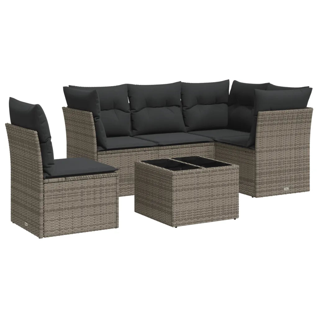 Set Divano da Giardino 6 pz con Cuscini Grigio in Polyrattan 3249489