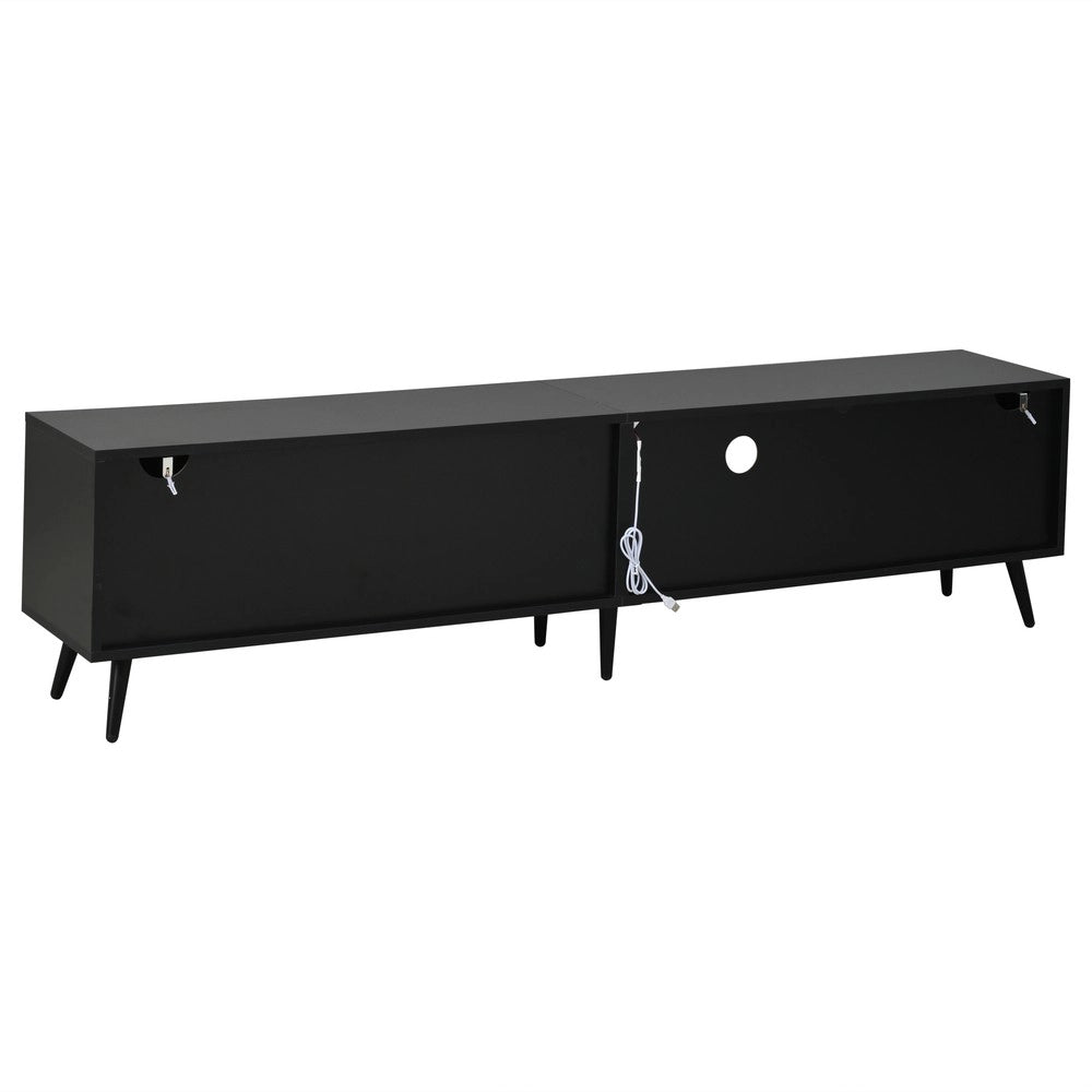 Mobile TV LED Lowboard ¨C Xylo ¨C Legno Naturale e Nero, 175x31x43 cm, Vetro Temperato, per 75 Pollici
