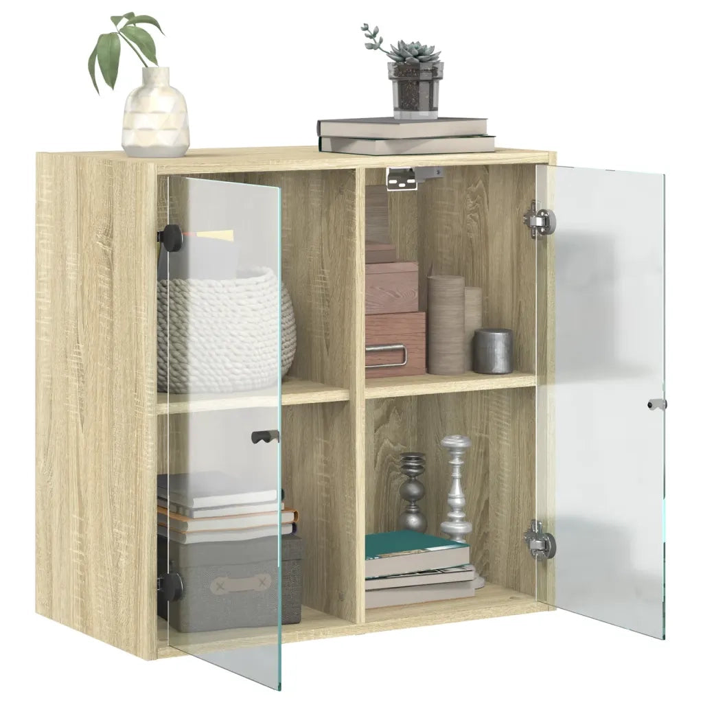 Armadietto a Muro | Mobile a Muro con Ante in Vetro Rovere Sonoma 68x37x68,5 cm