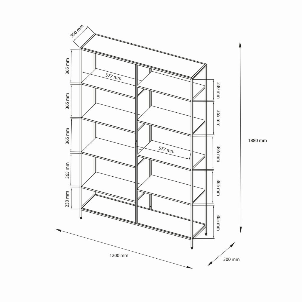 Libreria Dorgali, Scaffale da ufficio, Mobile portalibri, Biblioteca, 120x30 h188 cm, Panna