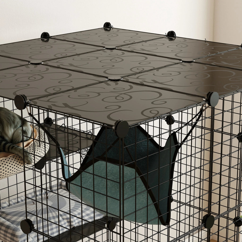 Gabbia Modulare per Gatti 4 Livelli ¨C Xylo ¨C Acciaio e PP, 105x105x140 cm, Nero
