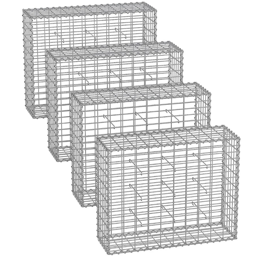 Gabbione per pietre gabbia metallica cestino per pietre maglia 5 x 10 cm zincato muro decorazione da giardino 100 x 80 x 30 cm set da 4 argento 12_0005971