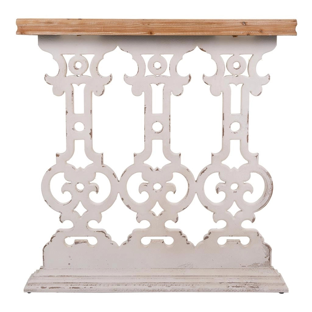 Mobile da ingresso in legno intagliato bianco 81x30x82h