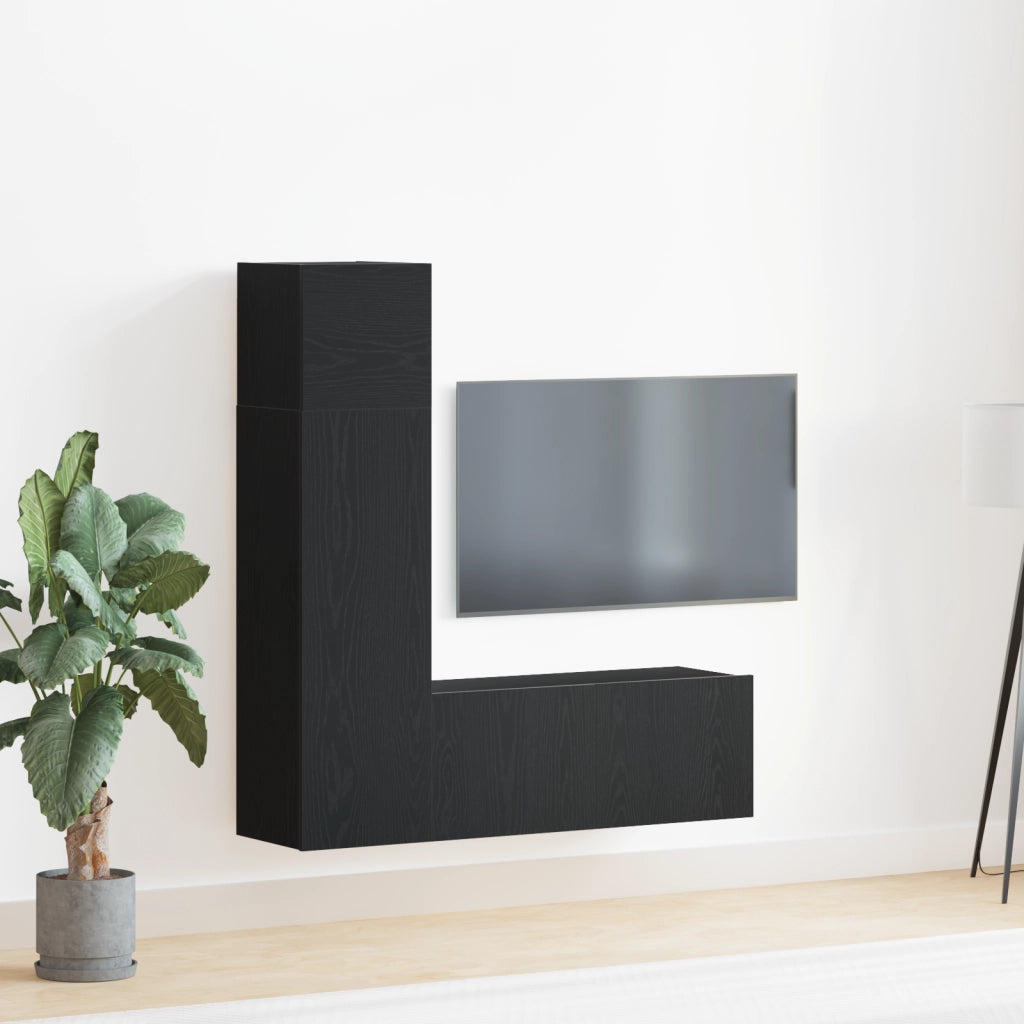 Set di mobili TV 3 pezzi  in legno ingegnerizzato di rovere nero