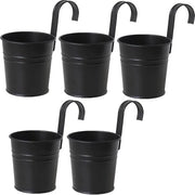 Vasi a sospensione - 5 pezzi cesto metallico in ghisa vaso di piante con gancio per decorazione interna ed esterna - nero