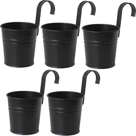 Vasi a sospensione - 5 pezzi cesto metallico in ghisa vaso di piante con gancio per decorazione interna ed esterna - nero