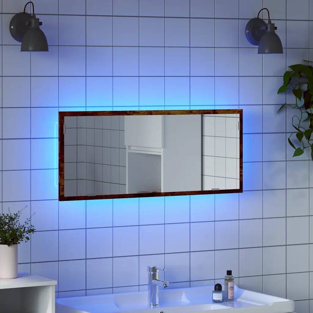 Specchio Bagno LED-Specchio Decorativo Rovere Fumo 100x8,5x37cm Legno Multistrato