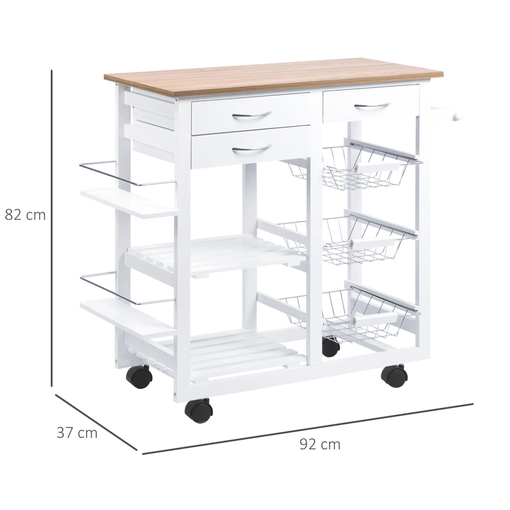 Carrello da cucina multifunzione con cassetti e cestini ¨C zephmum ¨C 92x37x82 cm bianco