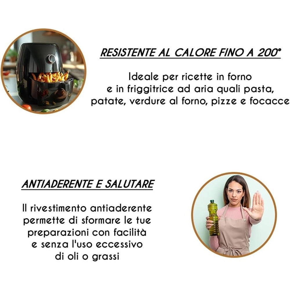 Trade Shop - Teglia Rettangolare Bassa 20x14xh3cm Per Friggitrice Ad Aria Forno Antiaderente 054071 -