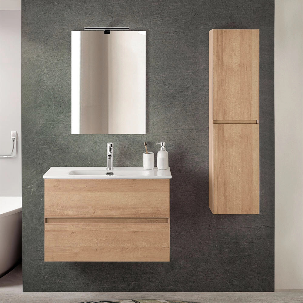 Mobile bagno sospeso 80 cm noce gold con lavabo in ceramica Dafne