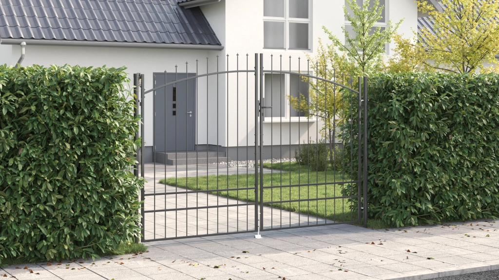 Cancello da Giardino con Punta a Lancia Doppio Battente Grigio 200x300 cm Acciaio
