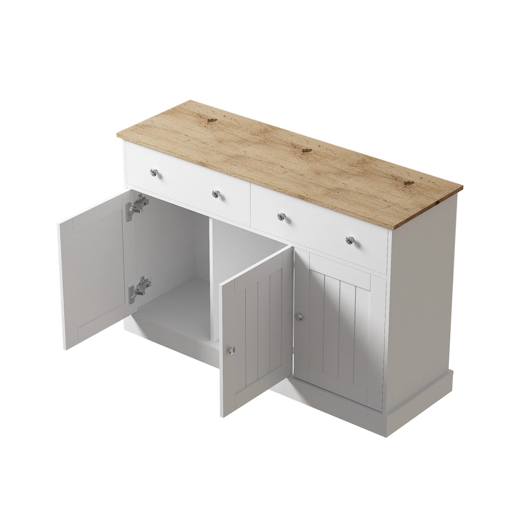 Credenza con 3 Ante e 2 Cassetti; Apertura Push-to-Open; Texture in Rilievo; in Pannello Truciolare; Bianco; 120??36??80;5 cm