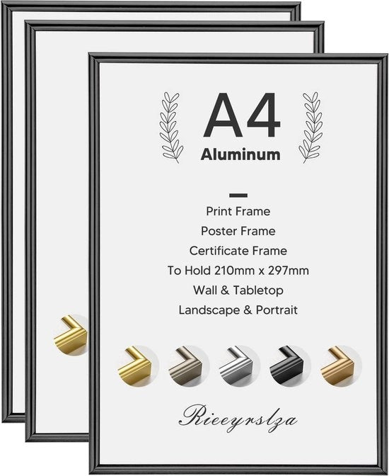 Set di Tavole Fotografiche Certificato - A4 Tavole di Ritratto - Set da 3 - Alluminio Nero