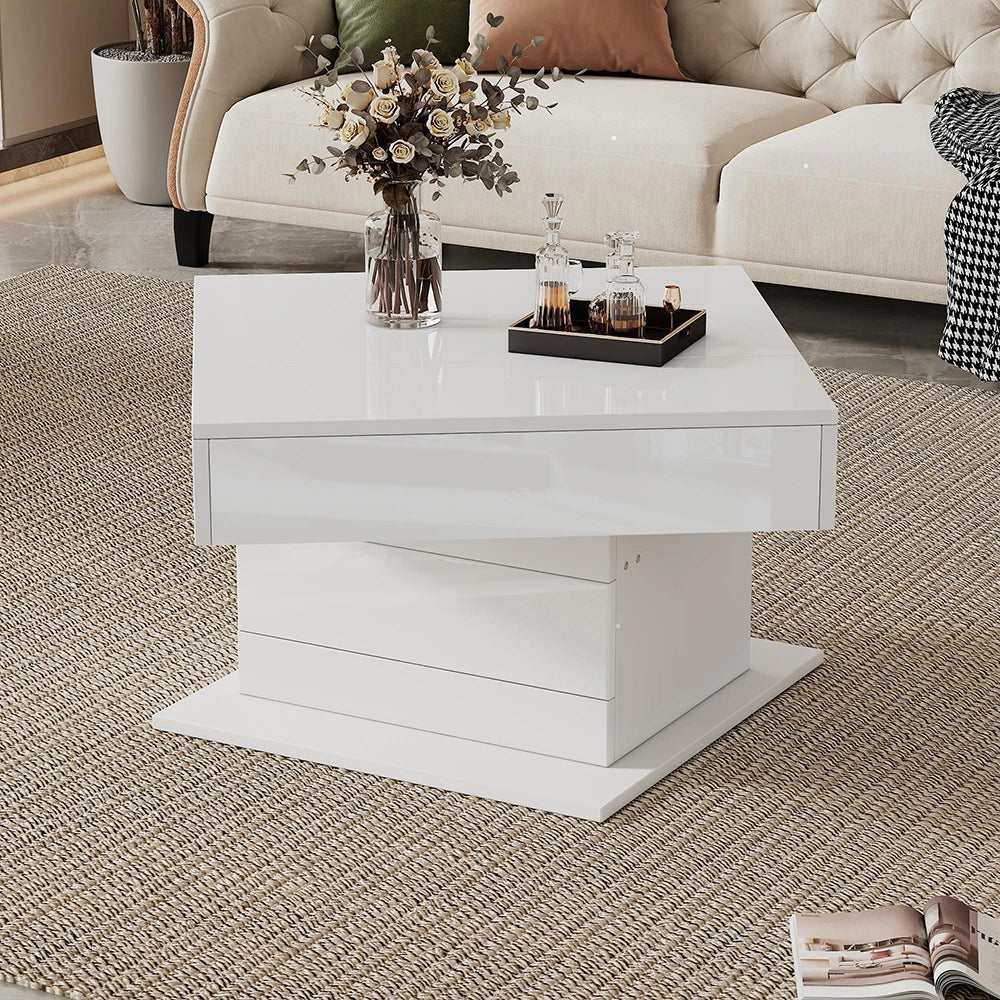 Tavolino geometrico - Xylo - 70x70cm piano girevole bianco