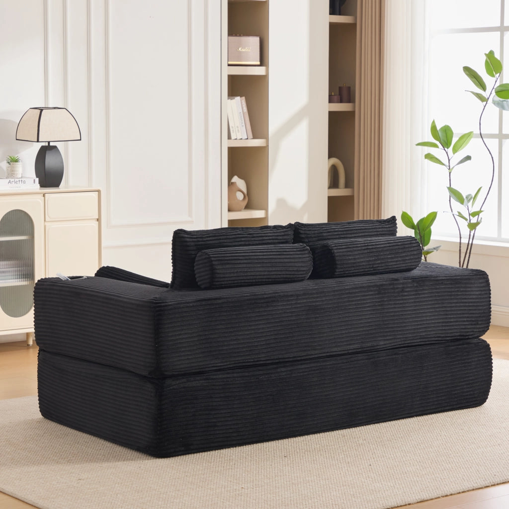 DIVANO LETTO multifunzione 180x98x80 cm in corduroy nero