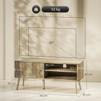 Mobile porta TV con anta scanalata, ripiano regolabile e foro per cavi, 115x35x49 cm, Rovere