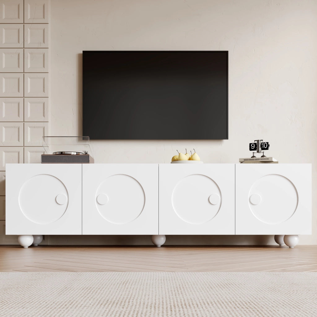 Mobile TV moderno bianco con ante in rilievo 3D, 180,5 x 38 x 50 cm