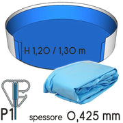 Liner Per Piscine Circolari In Lamiera Di Acciaio  Da  4,55 A 4,65 M E H.1,20/1,32 M - Colore Azzurro- Spessore 0,425 Mm