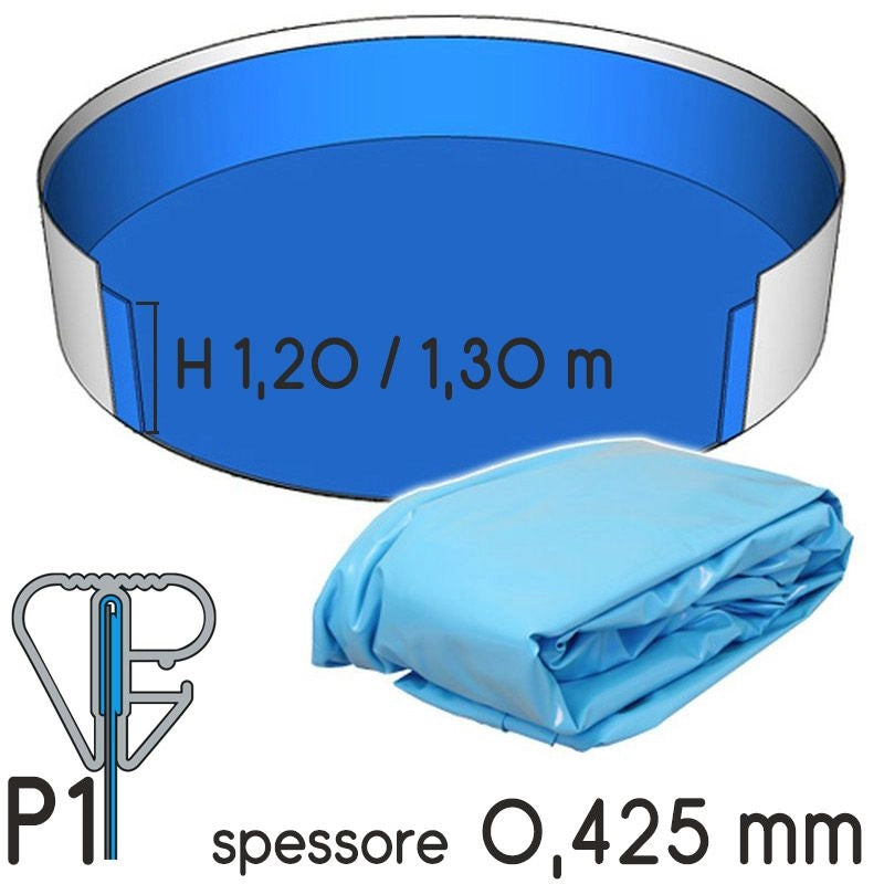 Liner Per Piscine Circolari In Lamiera Di Acciaio  Da  4,55 A 4,65 M E H.1,20/1,32 M - Colore Azzurro- Spessore 0,425 Mm
