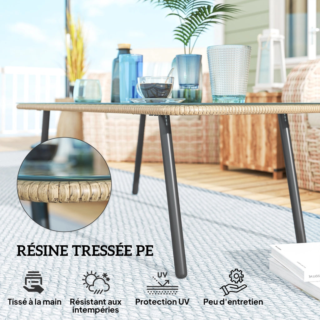 Tavolino da caff¨¨ giardino ¨C Xylo ¨C vetro temperato 5mm acciaio effetto legno naturale