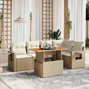 Set Divano da Giardino 6 pz con Cuscini Beige in Polyrattan