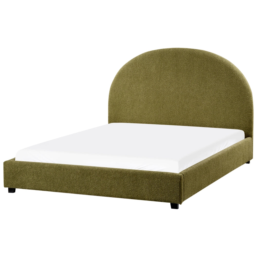 Letto con rete retro minimalista design retro bouclé verde oliva 140 x 200 cm