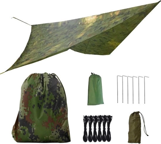 Tenda impermeabile 3 x 3 m per tenda da campeggio - Protezione da pioggia - Ombreggiamento - Leggero - Protezione UV - Ombrellone da sole con occhielli - Corda e funi - Pic nic - Viaggio