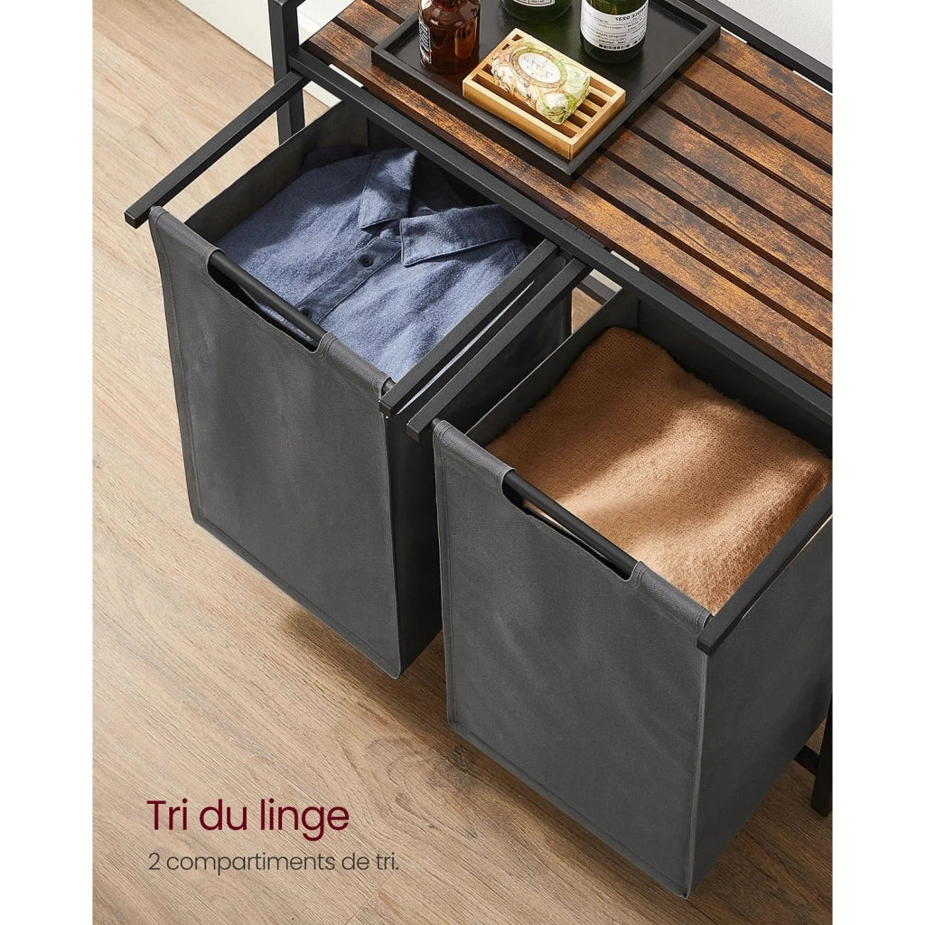 Cesto portabiancheria con 3 scomparti e 1 ripiano rimovibile per sacchetti capacità 38 l per sacchetto per bagno/lavanderia grigio 12_0006762