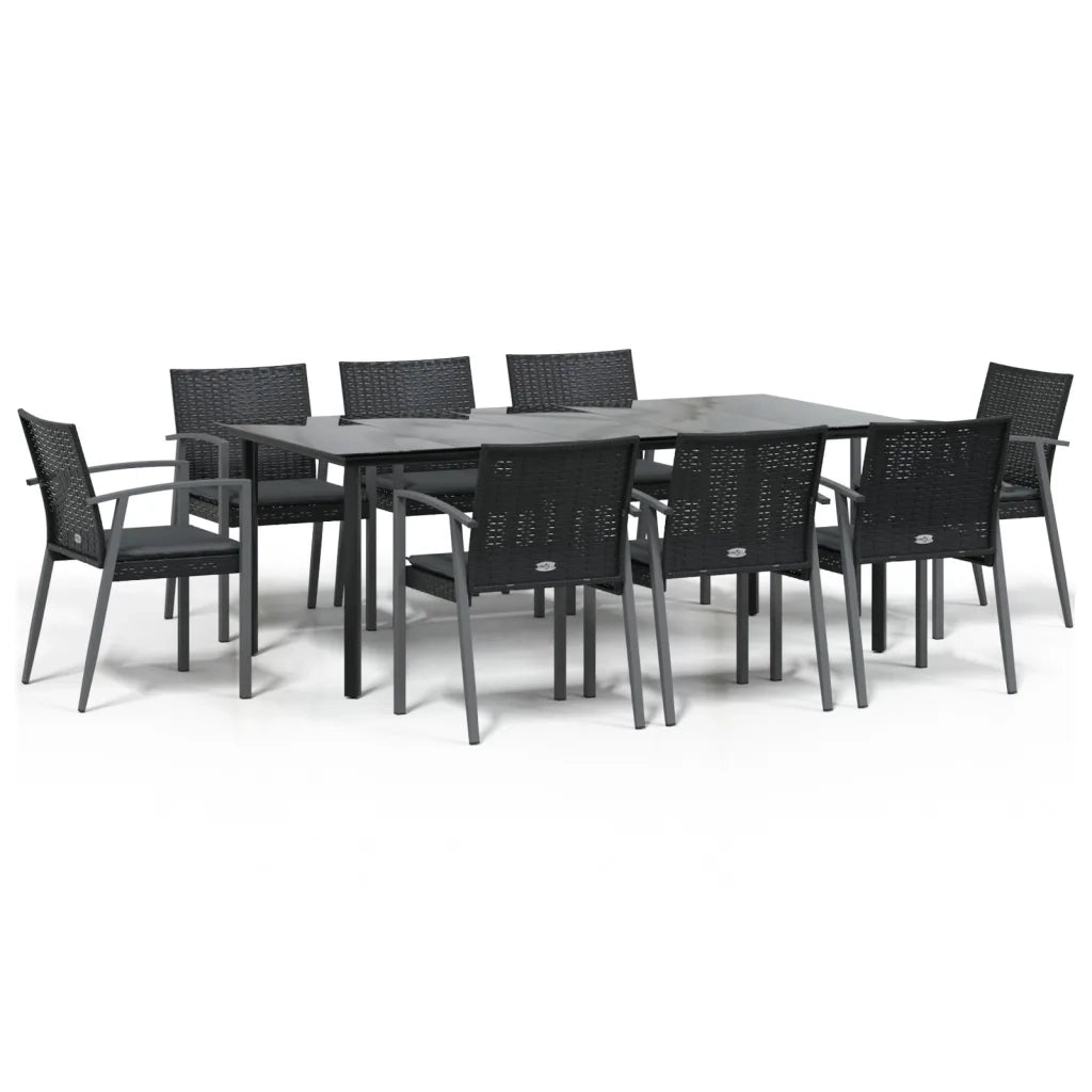Set Pranzo da Giardino 9 pz con Cuscini in Polyrattan e Acciaio