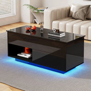 Tavolino da Caff¨¨ con LED e Piano Sollevabile ¨C MINIMAL ¨C Nero, 100x50x55 cm