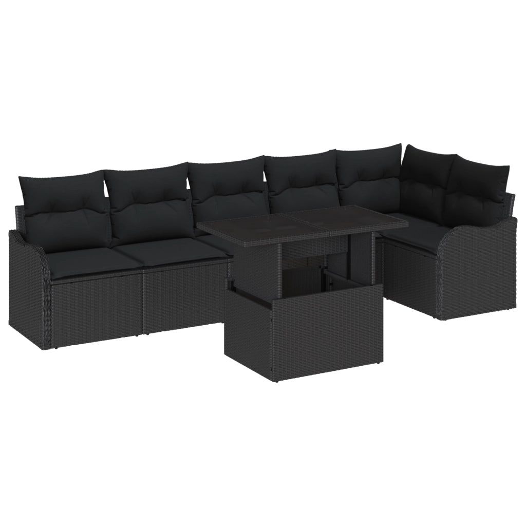 Set Divano da Giardino a 7 Pezzi con Cuscini Polyrattan Nero