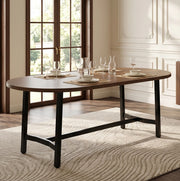 Tavolo da pranzo 180x80 cm con angoli arrotondati; in MDF e ferro; colore noce