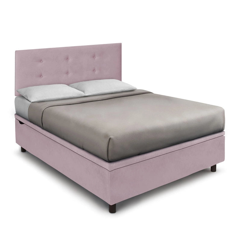 Letto imbottito Letto Matrimoniale alla Francese 140x200 cm Button - Contenitore,Glicine,Microfibra