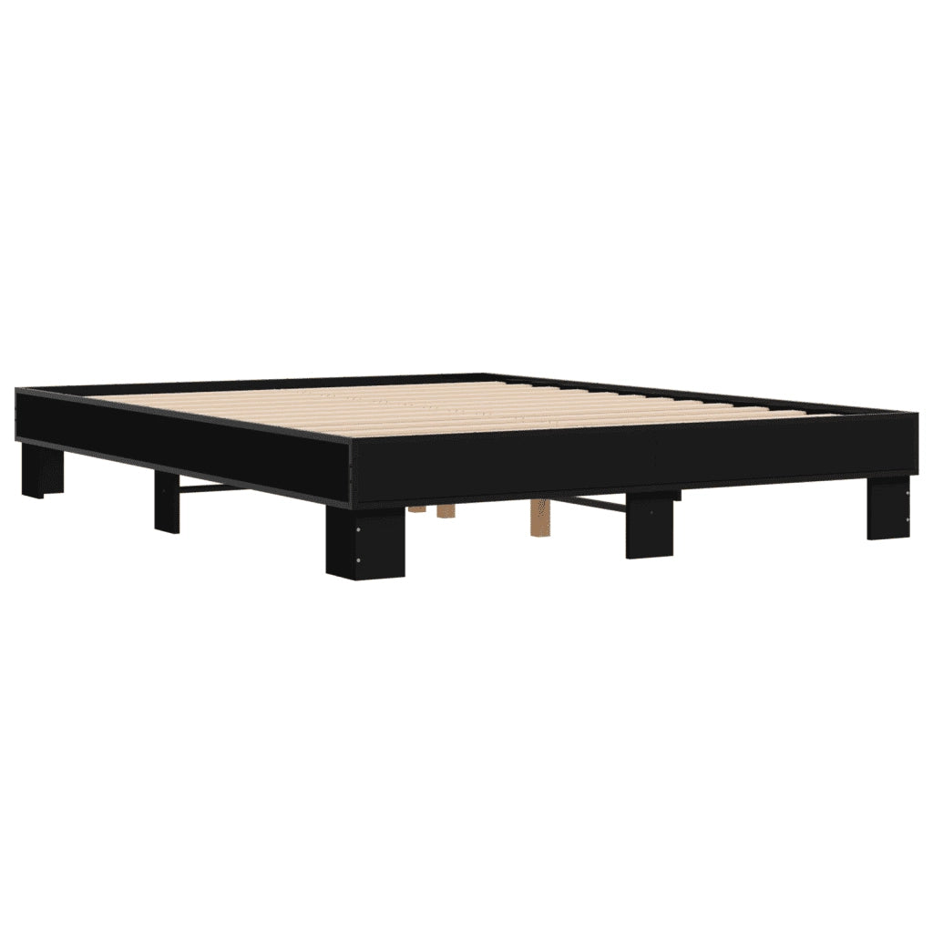 Letto matrimoniale | Letto per adulti | Giroletto Nero 150x200 cm in Legno Multistrato e Metallo