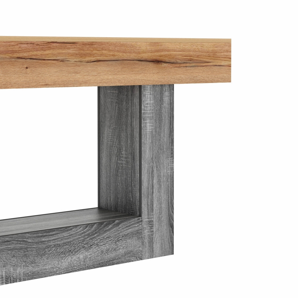 Consolle con ripiano inferiore e struttura a U, in truciolare effetto legno, naturale, 160 × 30 × 82,5 cm