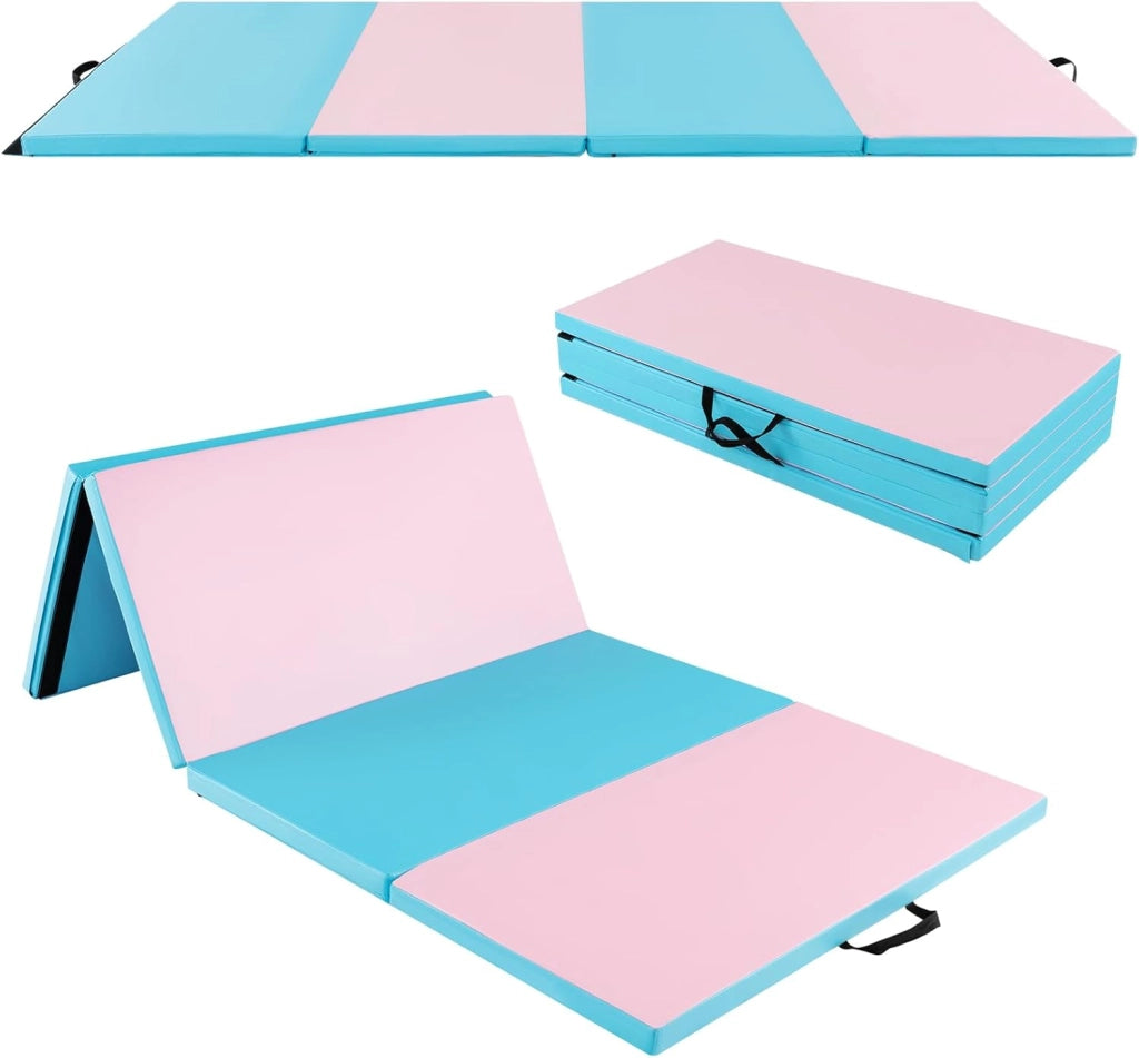 Tappetino da Ginnastica con Maniglia, Gancio, Chiusura a Cerniera e Copertura in Pelle PU Staccabile, Tappetino da Esercizio Pieghevole per Yoga, Stretching e Aerobica