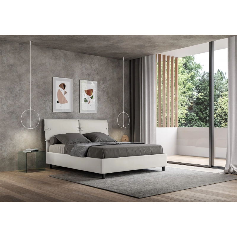 Letto imbottito Matrimoniale 160x190 cm Sleeper - Bianco,Similpelle,Senza rete