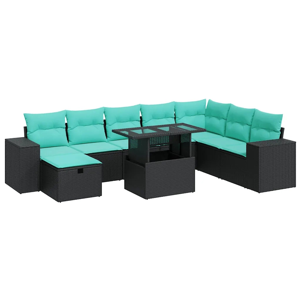 Set Divano da Giardino 9pz con Cuscini Grigio Polyrattan Acacia