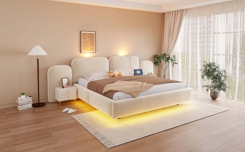 letto imbottito velluto beige 180 x 200 cm