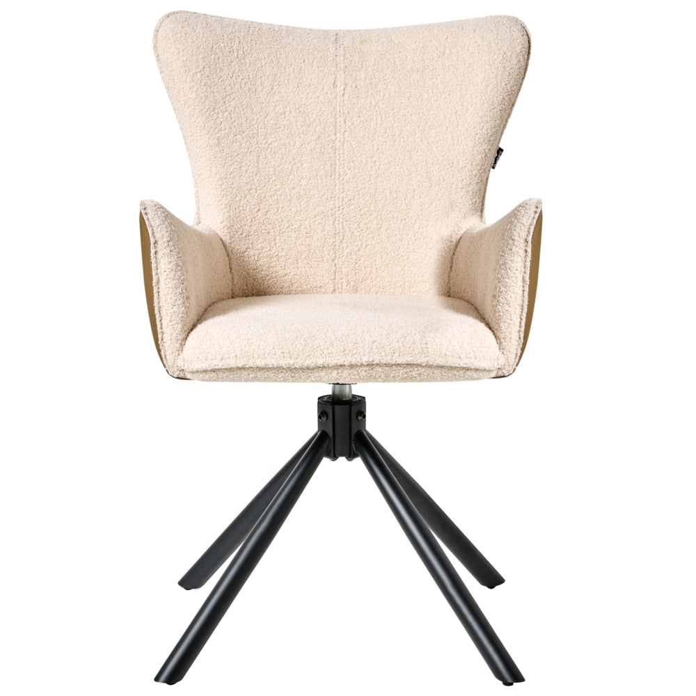 Set di 2 sedie da pranzo girevoli Tappezzeria boucle beige chiaro Base girevole in metallo
